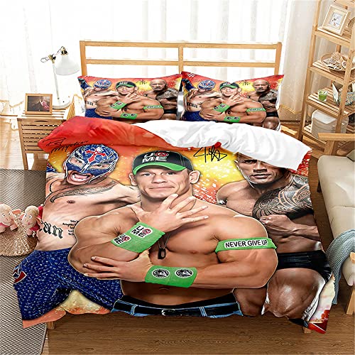ESAAH 3D WWE Bettwäsche-Sets, 3-teiliges Ultraweiches Bettbezug Set Mit Kissenbezügen, Mikrofaser,Bettbezug Und Kissenbezug (A5,135x200cm+75x50cmx1) von ESAAH