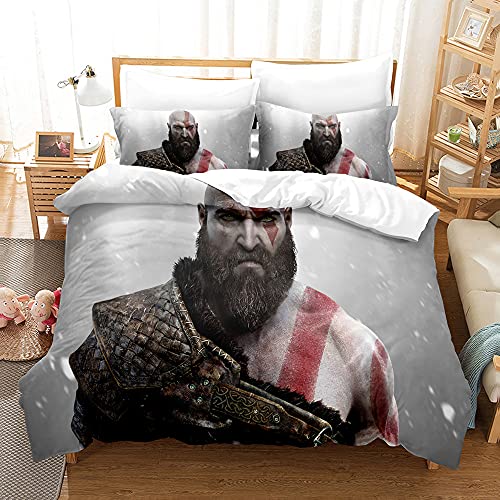 ESAAH God of War Bettwäscheset 3D Für Alle Jahreszeiten Zart Gemusterter Bettbezug Mit Reißverschluss (A3,135x200cm+80x80cmx1) von ESAAH