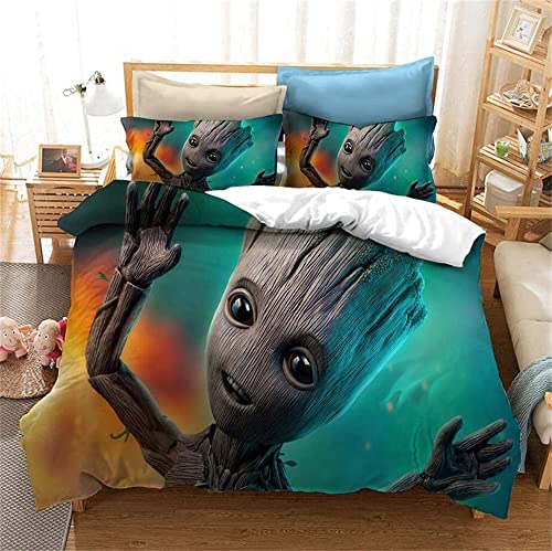 ESAAH Guardians of The Galaxy Groot Bettwäsche-Set, 3D-Baummann Groot Bettbezug Und Kopfkissenbezug, Mikrofaser,Kind Bettwäsche (A4,135x200cm+80x80cmx1) von ESAAH