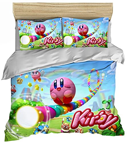 ESAAH Kirby Game 3D Bettbezugsset Mit Reißverschluss Und Kissenbezügen, Mädchen Teenager Bettwäsche 3-teiliges Set (A4,135x200cm+80x80cmx1) von ESAAH
