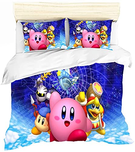 ESAAH Kirby Game 3D Bettbezugsset Mit Reißverschluss Und Kissenbezügen, Mädchen Teenager Bettwäsche 3-teiliges Set (A5,135x200cm+75x50cmx1) von ESAAH