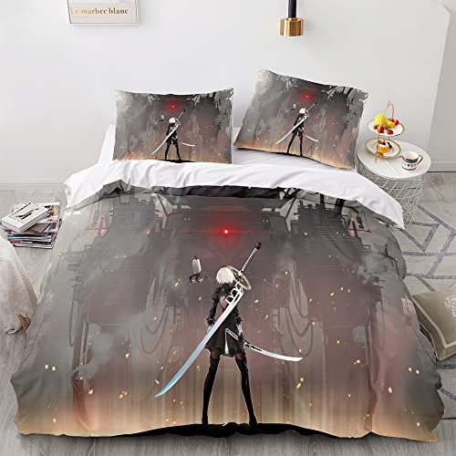 ESAAH Nier Automata Bettbezug Set, 3D Spiel Quilt Cover， Bettbezug Und Kopfkissenbezug, Mikrofaser, Für Jugendliche Kind (A8,155x220cm+80x80cmx2) von ESAAH