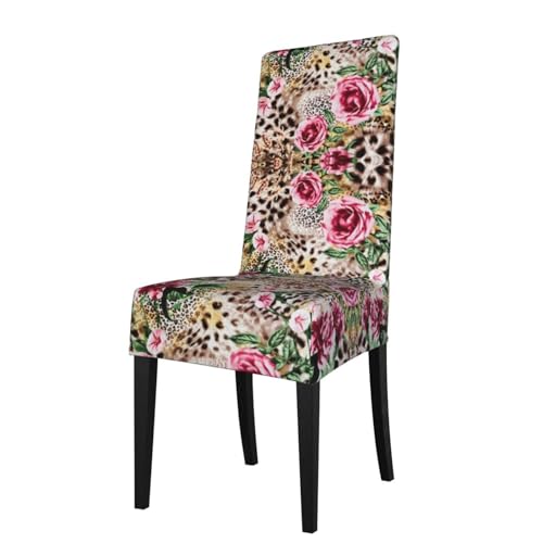 ESASAM Animal Tiger Leopard Print Rose Flower Printed Dining Chair Protective Cover, Machine Washable, Suitable for Universal Armless Chairs von ESASAM