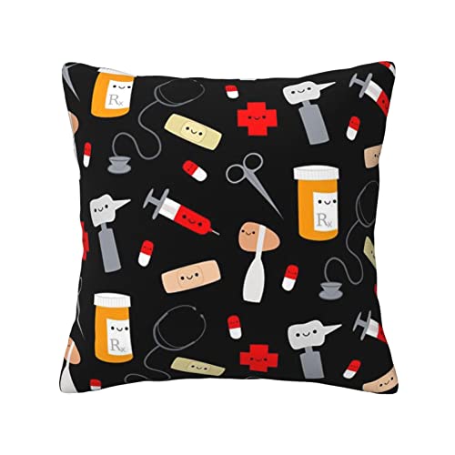 ESASAM Cartoon-Medizin-Muster, stilvolles Wurfkissen, doppelseitiges Design, 100 % Polyester von ESASAM