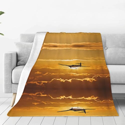 ESASAM Die superweiche Flanelldecke mit Flugzeug bei Sonnenuntergang ist bequem, leicht, warm und langlebig, geeignet für Zuhause, Reisen und Camping ESASAM Die superweiche Flanelldecke mit Flugzeug bei Sonnenuntergang ist bequem, leicht, warm und langlebig, geeignet für Zuhause, Reisen und Camping von ESASAM