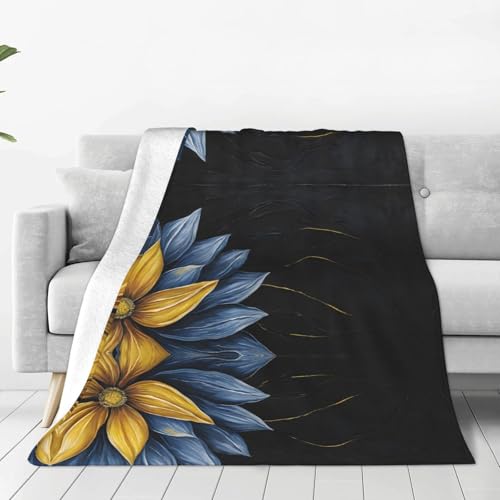ESASAM Die superweiche Flanelldecke mit türkisblauen und goldenen Blumen ist bequem, leicht, warm und langlebig, geeignet für Zuhause, Reisen und Camping ESASAM Die superweiche Flanelldecke mit türkisblauen und goldenen Blumen ist bequem, leicht, warm und langlebig, geeignet für Zuhause, Reisen und Camping von ESASAM
