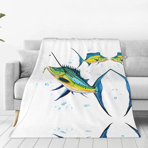 ESASAM Die superweiche Flanelldecke von Fish Art ist bequem, leicht, warm und langlebig, geeignet für Zuhause, Reisen und Camping von ESASAM