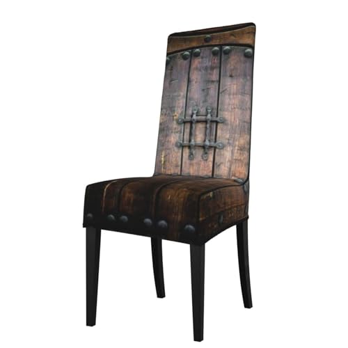 ESASAM Rustic Stall Wooden Door Printed Dining Chair Protective Cover, Machine Washable, Suitable for Universal Armless Chairs von ESASAM