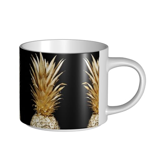 Goldfarbene Ananas-Keramiktasse mit großem Fassungsvermögen, zarter Körper, dicker Körper, einfach und elegant von ESASAM