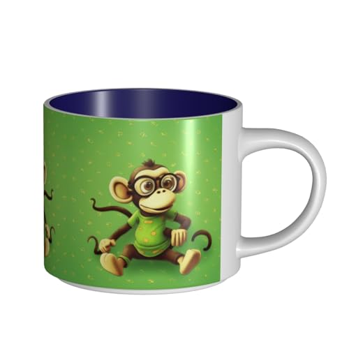 Green Clever Monkey Keramiktasse mit großem Fassungsvermögen, zarter Körper, dicker Körper, einfach und elegant von ESASAM