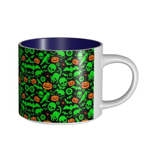 Grüner Geist Horror Halloween Kürbis große Kapazität Keramiktasse zarter Körper, dicker Körper, einfach und elegant von ESASAM