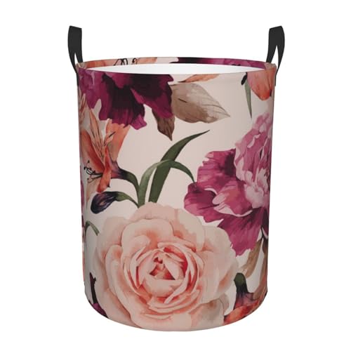 Hochwertiger Wäschekorb mit rosa Blumen und Rosen, einlagig, ideal zum Sortieren und Sortieren von schmutziger Kleidung Hochwertiger Wäschekorb mit rosa Blumen und Rosen, einlagig, ideal zum Sortieren und Sortieren von schmutziger Kleidung von ESASAM