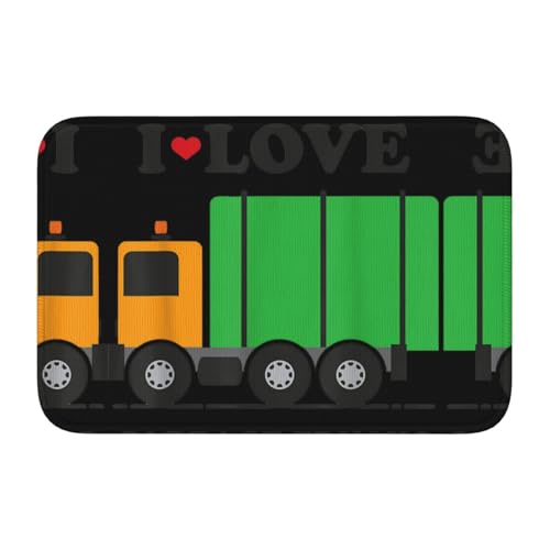 I Love Garbage Trucks Crystal Velvet Lock Edge Bodenmatte, rutschfest, leicht zu reinigen, angenehmes Fußgefühl von ESASAM