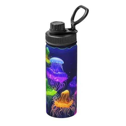 Isolierte Sport-Trinkflasche mit farbigen Quallen, 530 ml, langlebig, schweißfrei, hält Getränke stundenlang heiß oder kalt von ESASAM