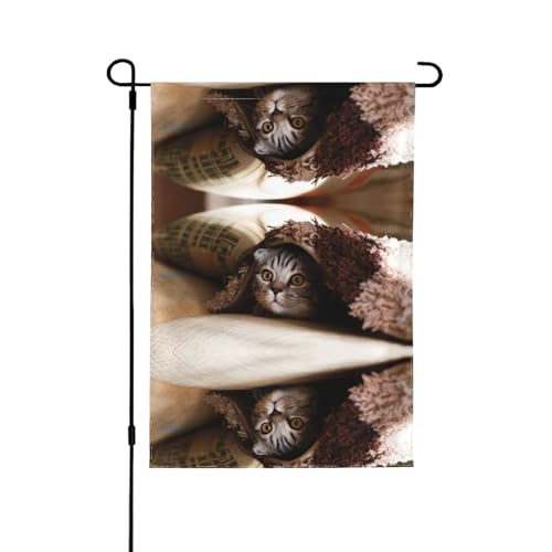 Katze unter Decke Doppelseitige Gartenflagge Doppelnähte Langlebig Outdoor Dekoration Ganzjährig von ESASAM