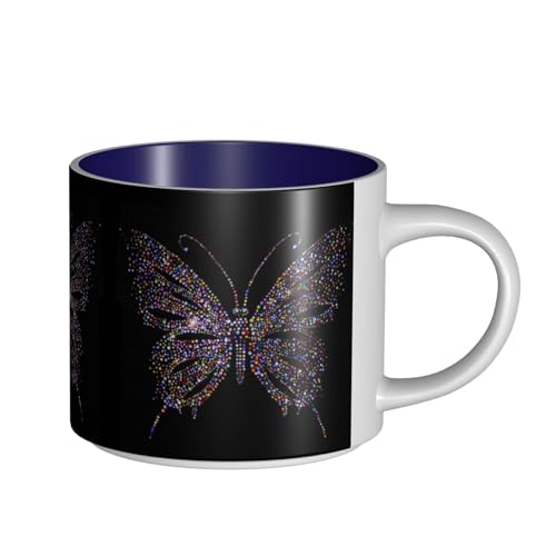 Keramiktasse mit Strass-Schmetterling, großes Fassungsvermögen, zarter Körper, dicker Körper, einfach und elegant von ESASAM