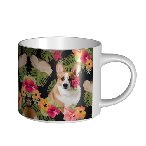 Keramiktasse mit tropischer Blume und Corgi, großes Fassungsvermögen, zarter Körper, dicker Körper, einfach und elegant Keramiktasse mit tropischer Blume und Corgi, großes Fassungsvermögen, zarter Körper, dicker Körper, einfach und elegant von ESASAM