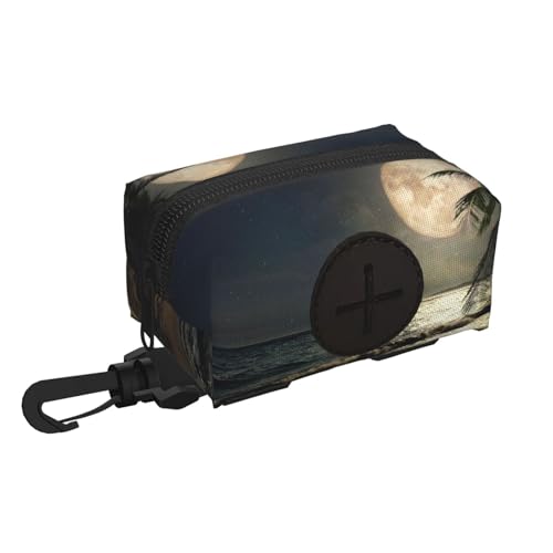 Tropische Strandpalme mit Vollmond-Sternennacht, Haustier-Reise-Müllbeutel, Aufbewahrungstasche ist weich und leicht, das perfekte Zubehör für Spaziergänge, Läufe und Wanderungen von ESASAM