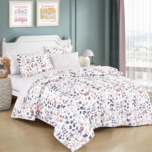 ESCA Floral Twin XL Bettdecken-Set mit Bettlaken - 5-teiliges lila Bett in einer Tasche Set ESCA Floral Twin XL Bettdecken-Set mit Bettlaken - 5-teiliges lila Bett in einer Tasche Set von ESCA