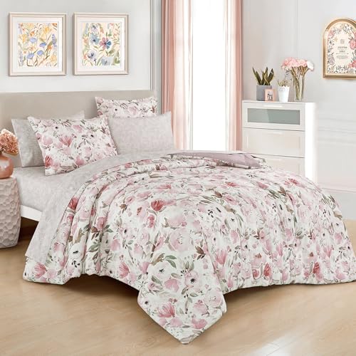 ESCA Floral Twin XL Bettdecken-Set mit Bettlaken - 5-teiliges lila Bett in einer Tasche Set ESCA Floral Twin XL Bettdecken-Set mit Bettlaken - 5-teiliges lila Bett in einer Tasche Set von ESCA