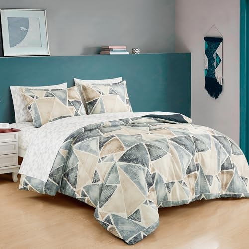 ESCA Triangle King Bettdecken-Set mit Bettlaken 7-teilig Blau Bett in einer Tasche Set ESCA Triangle King Bettdecken-Set mit Bettlaken 7-teilig Blau Bett in einer Tasche Set von ESCA