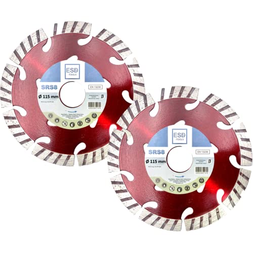 ESD-TOOLS | Diamanttrennscheibe SRS8 für Beton, Dachziegel und Baumaterial, mit Turbosegment | Ø 115/22,23mm | 2er Set von ESD TOOLS