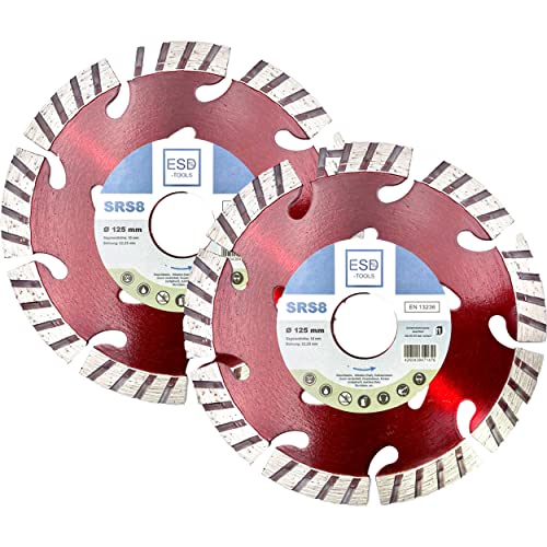 ESD-TOOLS | Diamanttrennscheibe SRS8 für Beton, Dachziegel und Baumaterial, mit Turbosegment | Ø 125/22,23mm | 2er Set von ESD TOOLS