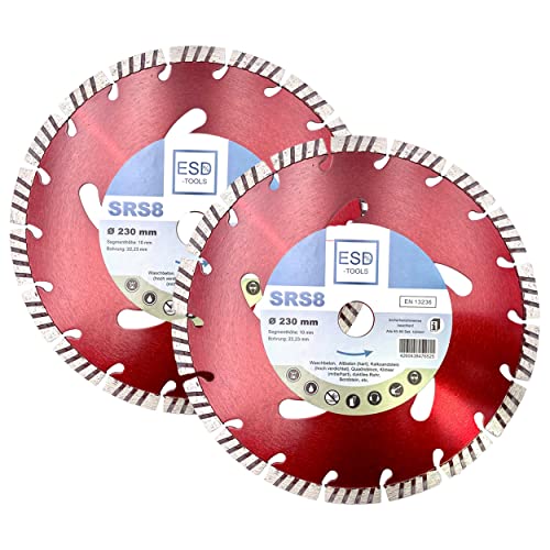 ESD-TOOLS | Diamanttrennscheibe SRS8 für Beton, Dachziegel und Baumaterial, mit Turbosegment | Ø 230/22,23mm | 2er Set ESD-TOOLS | Diamanttrennscheibe SRS8 für Beton, Dachziegel und Baumaterial, mit Turbosegment | Ø 230/22,23mm | 2er Set von ESD TOOLS