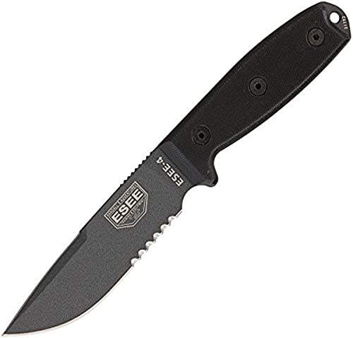 ESEE, Outdoormesser | Klingenlänge: 11, 43 cm, Griff: Micarta, Model 4 Serrated Tactical, teilweise scharfe Oberkante von ESEE