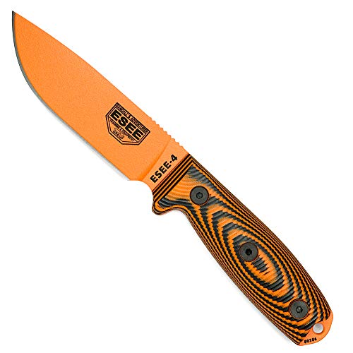 ESEE Model 4 3D, Messer mit 1095HC Stahl, orangeschwarze G10 Griffschalen mit Kydexscheide + Clip, schwarz von ESEE