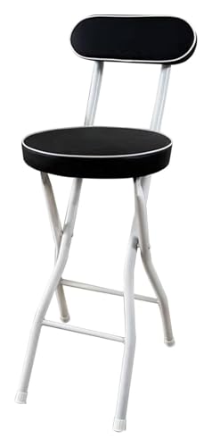 ESESE Tragbarer Hochstuhl, Klapphocker, gepolsterte Barhocker aus Metall, 100 kg Tragkraft, Thekenhöhe mit Rückenlehne und Fußstütze, ideal for Spielzimmer Büro(Black+White,60cm) von ESESE