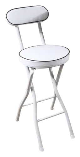 ESESE Tragbarer Hochstuhl, Klapphocker, gepolsterte Barhocker aus Metall, 100 kg Tragkraft, Thekenhöhe mit Rückenlehne und Fußstütze, ideal for Spielzimmer Büro(White,55cm) von ESESE