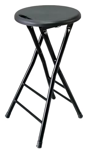 ESESE Tragbarer Hochstuhlsitz, Klappbarer Barhocker Mit Griff, Kompakter Runder Küchenhochstuhl, Stahlrahmen, Frühstückshocker Im Freien for Erwachsene(Black,70cm/28inch) von ESESE