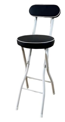 ESESE Tragbarer Hochstuhlsitz, Klappbarer Barhocker Mit Rückenlehne, Gepolsterter Stuhl In Thekenhöhe, Klapphocker Fußstütze for Küche, Café, Bistro(Black+White,60cm/24inch) von ESESE