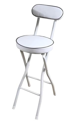 ESESE Tragbarer Hochstuhlsitz, Klappbarer Barhocker Mit Rückenlehne, Gepolsterter Stuhl In Thekenhöhe, Klapphocker Fußstütze for Küche, Café, Bistro(White,60cm/24inch) von ESESE