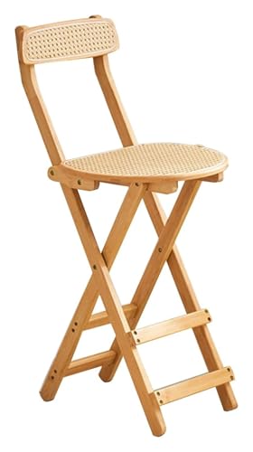 ESESE Tragbarer Hochstuhlsitz, klappbarer Barhocker aus Walnussholz mit Rückenlehne und Fußstütze, tragbarer Hochtischstuhl for Küchen Gärten(Yellow,76CM) von ESESE