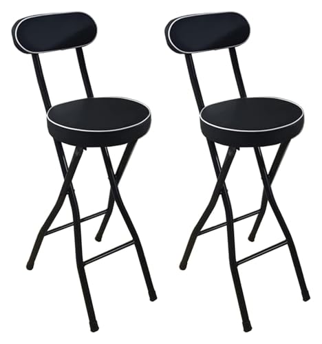 ESESE Tragbarer Hochstuhlsitz, klappbarer Barhocker mit Rückenlehne, höhenverstellbar 22"/24"/26", gepolsterte Küchenthekenstühle, Metallbeine und Fußstütze(Black2pcs,Sitting Height 26in) von ESESE