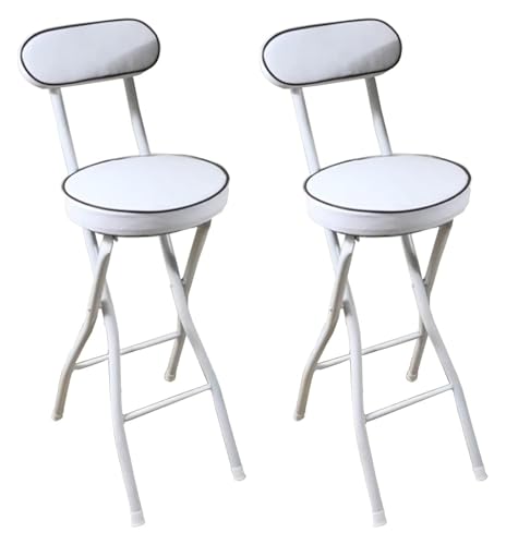 ESESE Tragbarer Hochstuhlsitz, klappbarer Barhocker mit Rückenlehne, höhenverstellbar 22"/24"/26", gepolsterte Küchenthekenstühle, Metallbeine und Fußstütze(White2pcs,Sitting Height 26in) von ESESE