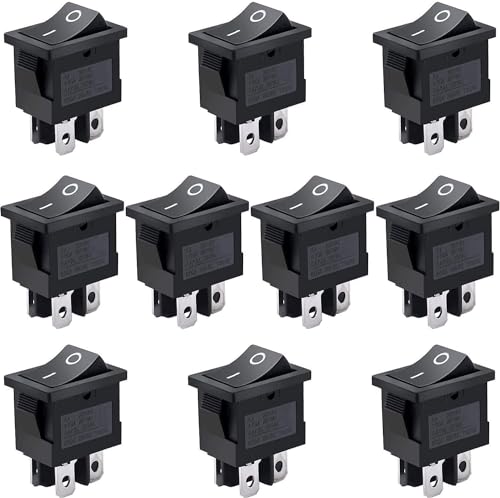Ein/Aus-Mini-Kippschalter for Boote, 10 Stück AC 250 V/6 A, 125 V/10 A, EIN/Aus-DPST-4-poliger Mini-Schnappschalter mit 2 Positionen(Preto) von ESESE