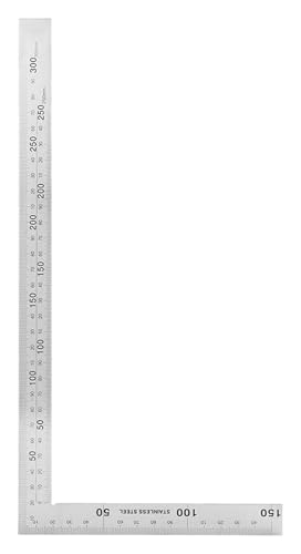 Rechtwinkliges Lineal for Zimmerleute, Edelstahl, 90 Grad, zweiarmig, Doppelskala, L-förmiges, Messquadrat, Werkzeug, Tischler-Rahmenwerkzeuge(300mm*150mm) von ESESE