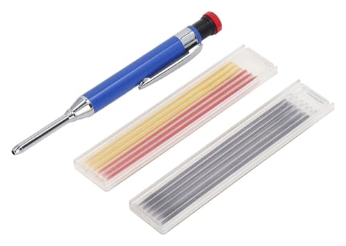 Zimmermannsbleistift-Set, Zimmermannsbleistift im Klemmdesign mit 12 Nachfüllungen, eingebautem Bleistiftroller, Bleistifte for Zeichnen auf Metall, Kunststoff, Glas(Blue) von ESESE