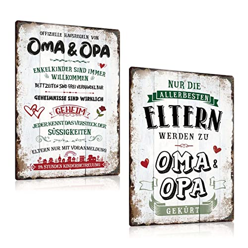 2er Set - Retro Blech-Schilder mit Sprüchen - Oma und Opa - Vintage Humor Metall-schild Deko Geschenkidee für Opa und Oma Familie lieben 20x30cm von ESFIVHO