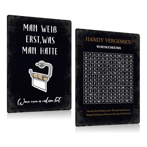 2er Set Retro Toilette Lustige Blechschilder 30x20cm - WC Metallschild mit Witzige Spruch - Bad Gästebad klo Wand-Schild Dekoration Zubehör von ESFIVHO