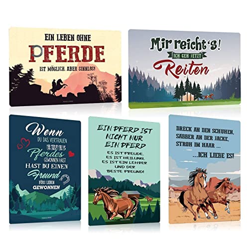 ESFIVHO 5er Set Retro Blechschild Pferde - Metallschild mit Spruch - Vintage Pferde-schild Boxenschild Weideschild - Schild Geschenke für Pferdeliebhaber und Reiter 20x30cm von ESFIVHO