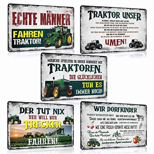 ESFIVHO 5er Set Traktor Blechschilder Retro Sprüche Lustig 20x30cm - Trecker/Traktoren Vintage Schild Metallschild - TRAKTOR UNSER - WIR DORFKINDER - ECHTE MÄNNER FAHREN TRAKTOR - Tin Signs Geschenk von ESFIVHO