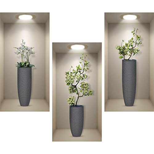 ESFIVHO 3er Set Wandtattoo 3D Effekt Vase 56x28cm - Wandaufkleber Selbstklebend mit Blumen Grüne Pflanzen Baum Bonsai - Wandsticker Wandbild für Büro Kinderzimmer Küche groß von ESFIVHO