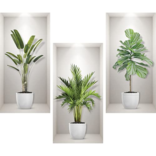 ESFIVHO 3er Set Wandtattoo 3D Effekt Vase 56x28cm - Wandaufkleber Selbstklebend mit Blumen Grüne Pflanzen Baum Bonsai - Wandsticker Wandbild für Büro Kinderzimmer Küche groß von ESFIVHO