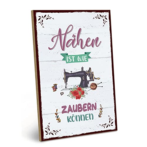 ESFIVHO Nähen Schild Vintage Deko Geschenk für Näherin - Holzschild mit Spruch - Nähen Ist Wie Zaubern Können - Nähmaschine Holzbild Dekoration - zum Thema Nähzeug, Nadel und Faden 20x30cm von ESFIVHO