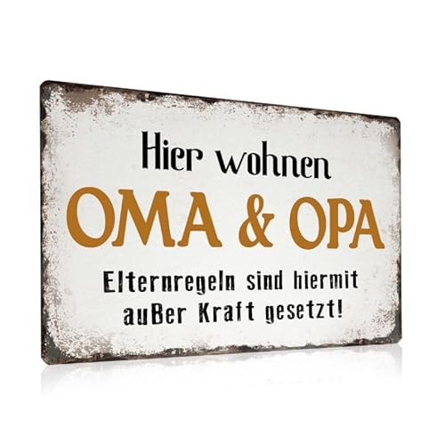 Retro Blechschilder Oma Opa Schild 20x30cm - Metallschilder mit lustig Sprüchen - HIER WOHNEN OMA OPA - Geschenkideen für Geburtstag Großeltern Rentner Senioren Enkelkinder lieben.W3 von ESFIVHO