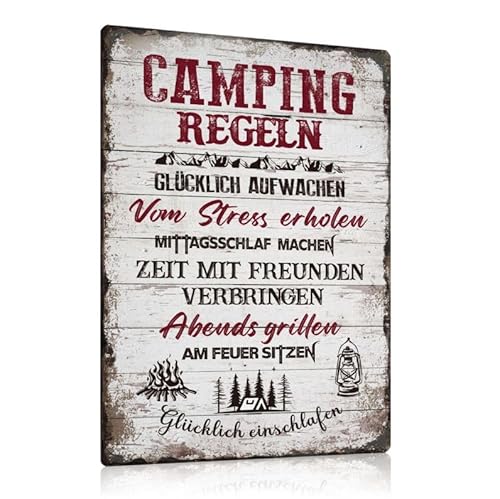 Retro Camping Regeln Metallschilder mit Sprüchen lustig 20x30cm - Camper Blechschilder Wanddeko Geschenkideen für Wohnmobil Wohnwagen Geburtstag Großeltern Weihnachten von ESFIVHO